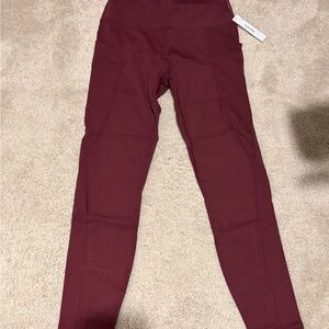 High-Waist Wine Leggings with Side Pockets